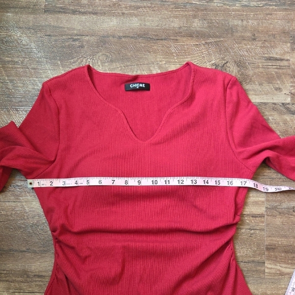ChicMe Red Ribbed Fitted Top with Long Sleeves Built-bra Women's XL - Picture 10 of 16